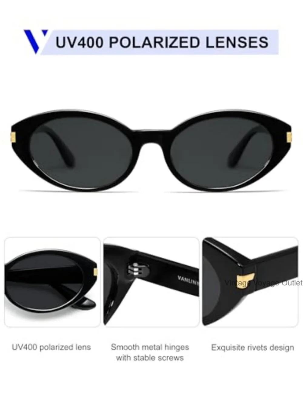 Polarized Retro Oval Cateye Sunglasses for Women Men